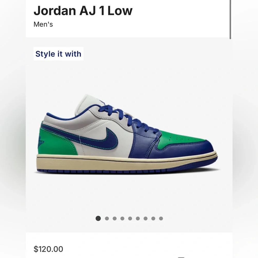 Jordan AJ 1 Low Men's Sneakers - Blue and Green - Picture 1 of 10